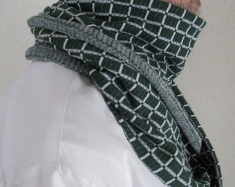 Green White Plaid Infinity Scarf, Green White Plaid Scarf, Dark Green Plaid Scarf, Hunter Green Plaid Neck Scarf, Green White Check Scarf