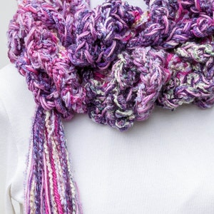 Ruffled Scarf, Purple Hand Crochet Scarf, Purple Ruffled Scarf, Violet Purple Scarf, Purple Hand Crochet Winter Scarf, Violet Winter Scarf image 5