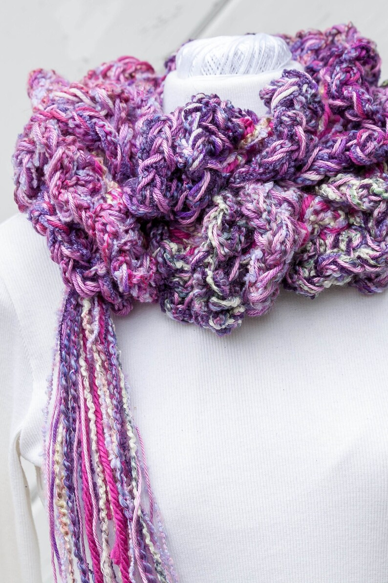 Ruffled Scarf, Purple Hand Crochet Scarf, Purple Ruffled Scarf, Violet Purple Scarf, Purple Hand Crochet Winter Scarf, Violet Winter Scarf image 5
