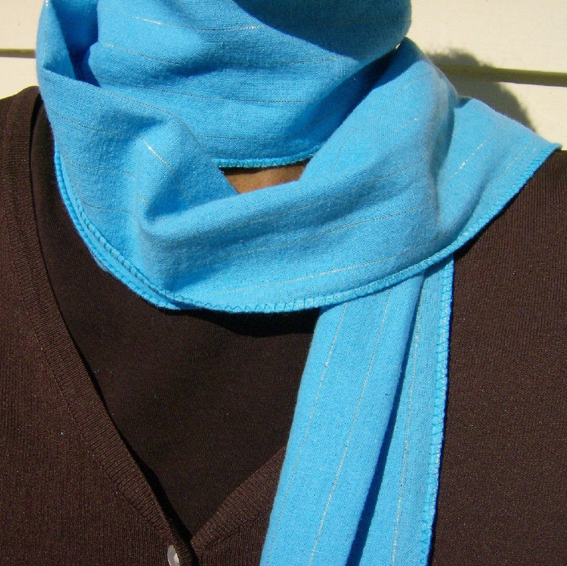 Blue Stripe Scarf, Turquoise Cotton Scarf, Aqua Neck Scarf, Blue Green Fringed Scarf, Blue Stripe Neck Scarf, Robins Egg Blue Scarf image 4