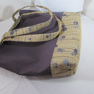 Upholstery Fabric Tote Bag, Handmade Oversize Bag, Purple and Beige Fabric Tote Bag, Purple and Tan Tote Bag, Plum and Beige Bag image 4