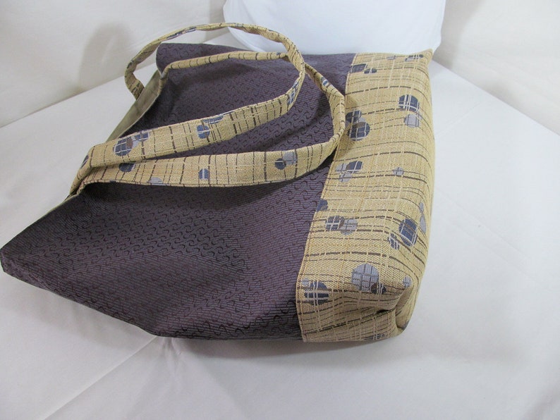 Upholstery Fabric Tote Bag, Handmade Oversize Bag, Purple and Beige Fabric Tote Bag, Purple and Tan Tote Bag, Plum and Beige Bag image 4