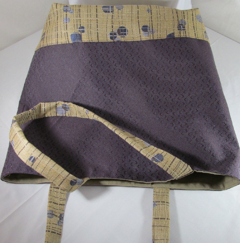 Upholstery Fabric Tote Bag, Handmade Oversize Bag, Purple and Beige Fabric Tote Bag, Purple and Tan Tote Bag, Plum and Beige Bag image 2