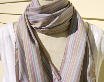 Summer Stripe Scarf, Fringed Cotton Scarf, Stripe Fringe Scarf, Pink Gray Fringe Scarf, Pink and Gray Stripe Scarf, Long Cotton Pastel Scarf