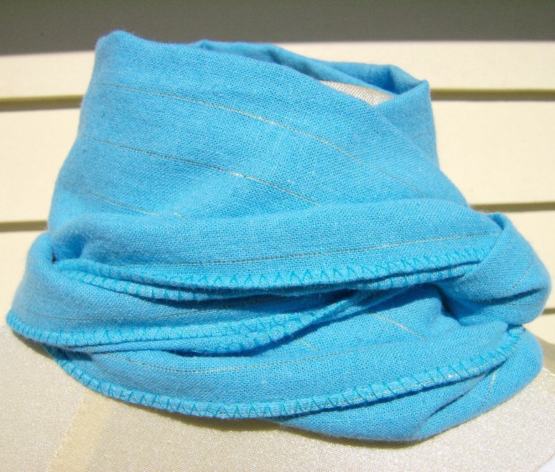 Blue Stripe Scarf, Turquoise Cotton Scarf, Aqua Neck Scarf, Blue Green Fringed Scarf, Blue Stripe Neck Scarf, Robins Egg Blue Scarf image 5