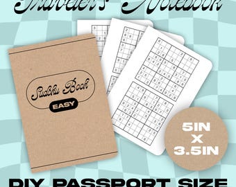 Passport DIY Printable 72 Sudoku Insert Book (EASY) Leather Traveler's Notebook