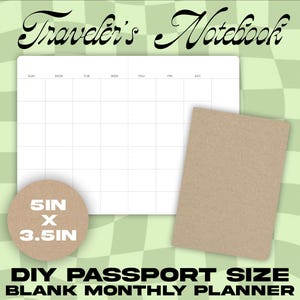Passport Size DIY Printable Monthly Planner Insert Book Leather Traveler's Notebook