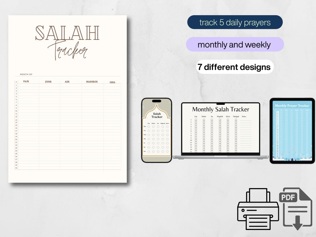 Salah Tracker Printable | Islamic Prayer Tracker | Monthly & Weekly ...