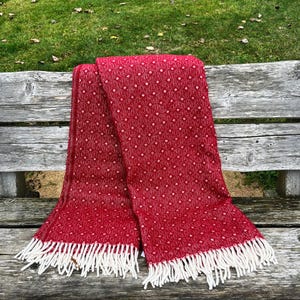 Nordic Red & White Diamond Geometric Plaid Wool Throw Blanket, Personalized, Custom Name Embroidery, Anniversary Gift, Monogram Gift