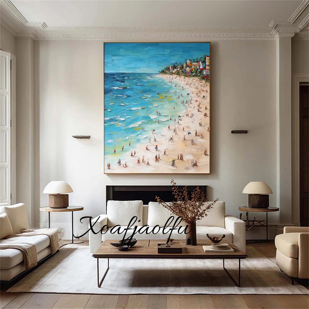 Original Beach Oil Painting on Canvas,coastline Oil Painting,surfing ...