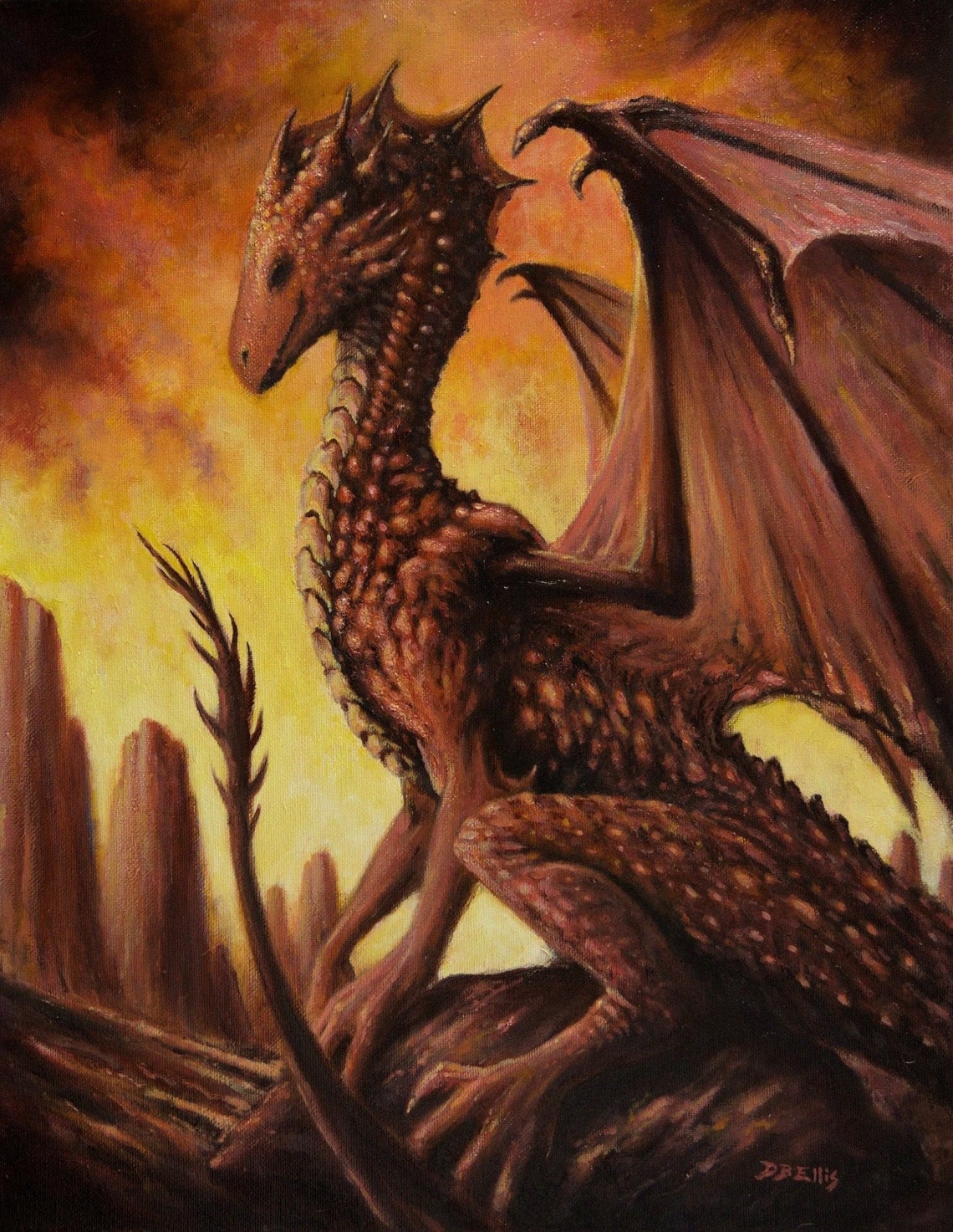 RED DRAGON original oil painting 18x14 inches fantasy art Etsy