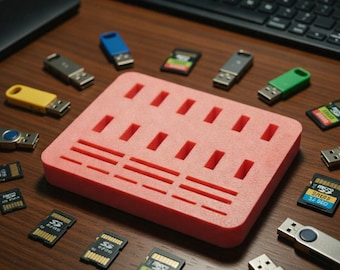 New Model UsbStick 12, SDCard 6, microSDcard 6 Holder , Desktop Usb Organizer 3D Printed