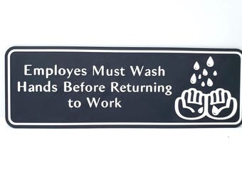 3D Employees Must Wash Hands Sign 9x3inc for Restaurants Restroom Kitchen