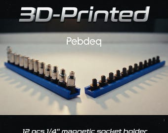 3D PRINTED 12 1/4" Drive Socket Organizer Tool Magnetic Holder Rail and Clips