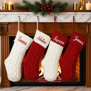 Embroidered Christmas Stocking,Personalized Knitted Family Stockings,Knitted Stockings With Name,Holiday Stocking,Family Christmas Gift