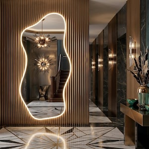 Organic Asymmetrical Full Length LED Mirror, Sculptural Wall Decor