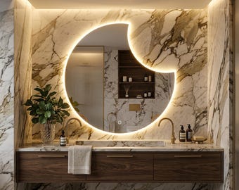 Moderner Halbmond-LED-Spiegel - unregelmäßiger Wandspiegel mit Hintergrundbeleuchtung für Badezimmer, Schlafzimmer Wohnkultur