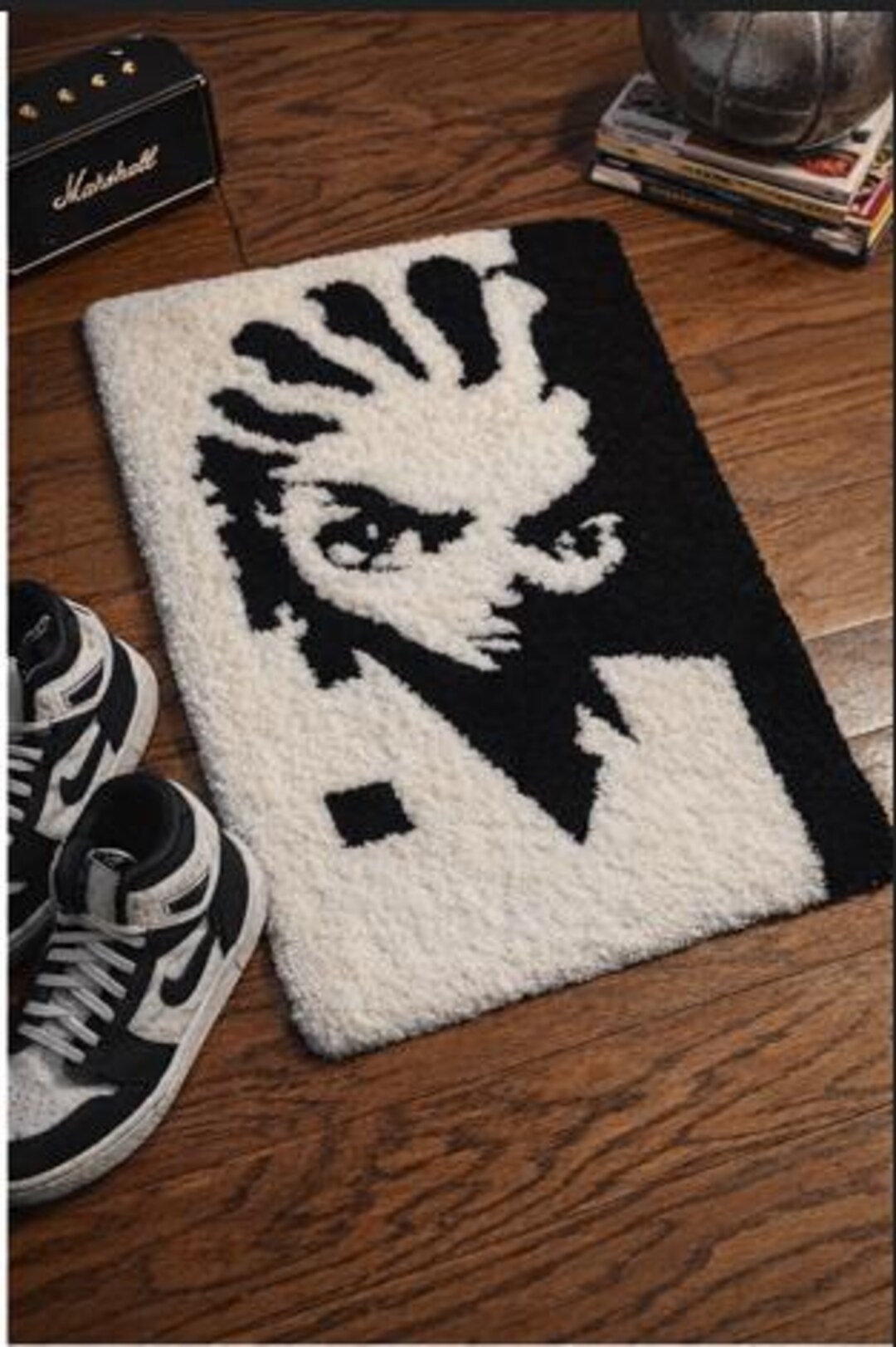 Tufted Portrait Rug – Handmade Graphic Floor Art – Small Accent Rug ...