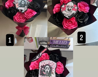 Ghost Face bouquet Art Halloween Bouquet Spooky Bouquet Happy Birthday Eternal Flower Bouquet Spooky Gifts 8 Flower Bouquet Gift For Her