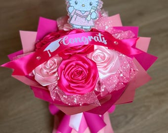 Graduation Flower Bouquet,Handmade Ribbon Rose Bouquet, Graduation Gift, Stitch Theme