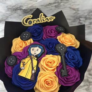 Coraline Halloween Bouquet Spooky Bouquet Happy Birthday Eternal Flower Bouquet Spooky Gifts Cute Halloween 12 Flower  Bouquet