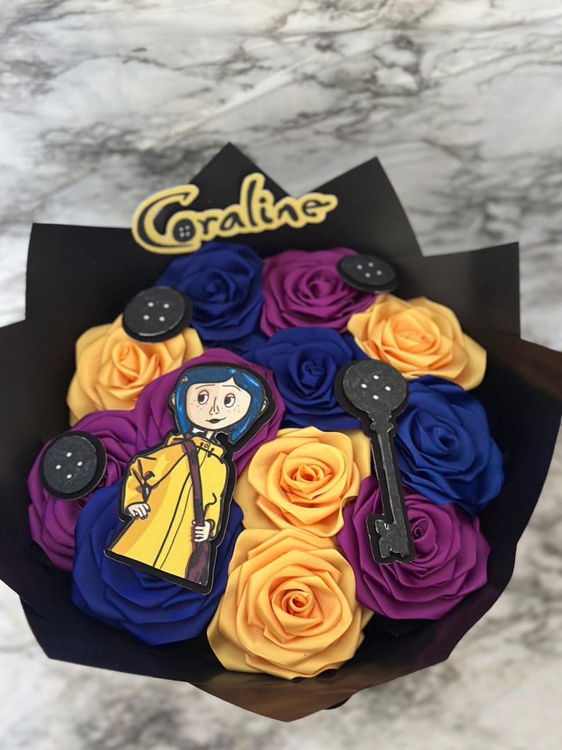 Coraline Halloween Bouquet Spooky Bouquet Happy Birthday Eternal Flower Bouquet Spooky Gifts Cute Halloween 12 Flower  Bouquet