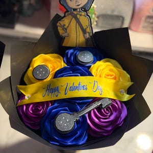 Coraline Halloween Bouquet Spooky Bouquet Happy Birthday Eternal Flower Bouquet Spooky Gifts Cute Halloween 12 Flower Bouquet image 3