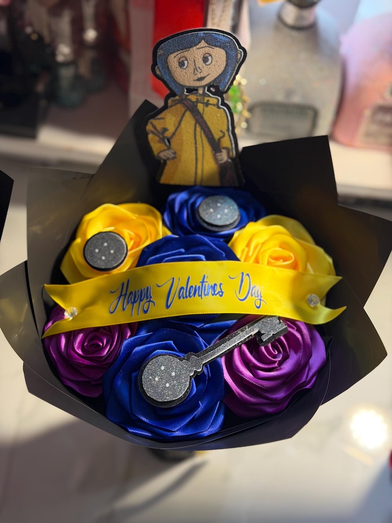 Coraline Halloween Bouquet Spooky Bouquet Happy Birthday Eternal Flower Bouquet Spooky Gifts Cute Halloween 12 Flower Bouquet image 3
