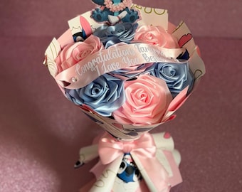 Graduation Flower Bouquet,Handmade Ribbon Rose Bouquet, Graduation Gift, Stitch Theme