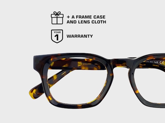 Bold Rectangular Glasses Frame | Classic Unisex Design | Solid Italian Acetate Eyewear | Jet Black or Tortoise Shell Minimalist Glasses