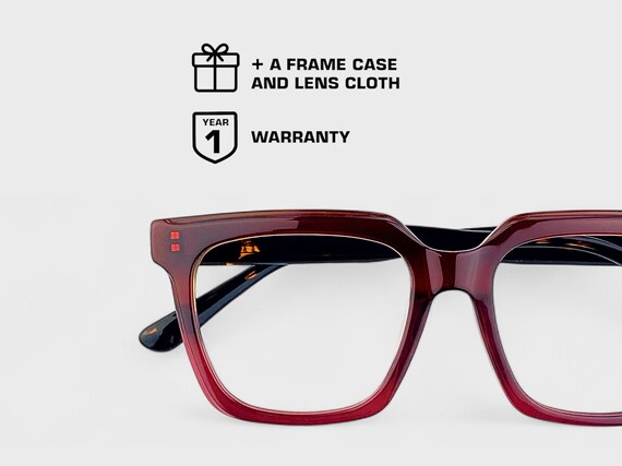 Bold Rectangular Glasses | Unisex | Classic Black, Crystal Peach, Glossy Navy or Burgundy Red Colors | Italian Acetate | Prescription Ready