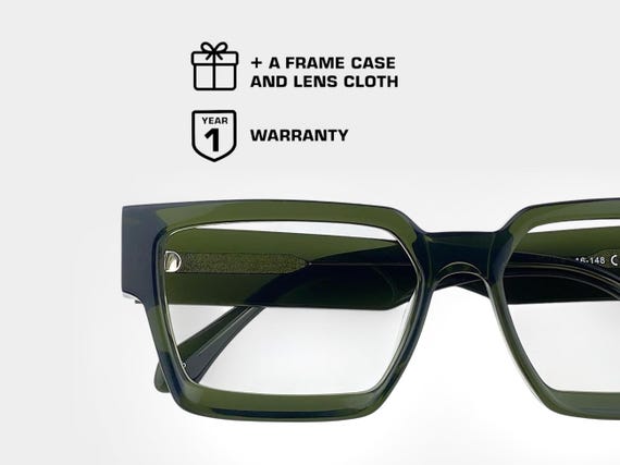 Bold Rectangular Glasses Frame | Unisex Oversized Design | Italian Acetate Eyewear | Army Khaki Transparent Color | Durable and Stylish