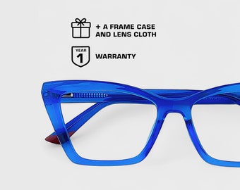 Vivid Cat-Eye Glasses Frame | Bold Premium Design | Crystalline Colors | Classic Black Onyx | Optical Lenses Ready | Eye-Catching Chic
