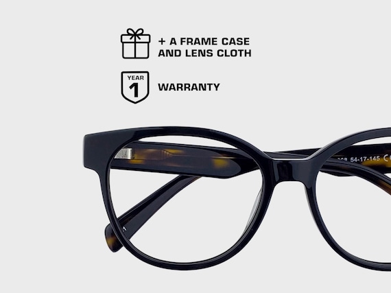 Unisex Round Glasses | Jet Black with Tortoise Horn Temples | Italian Acetate & Flex Hinges | Optional Essilor Blue Cut | Prescription Ready