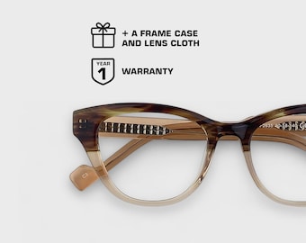 Cat Eye Glasses | Trendy Frame | Honey Amber & Jet Black Gloss Colors | Italian acetate | Prescription Non Prescription | Women&#39;s Frame