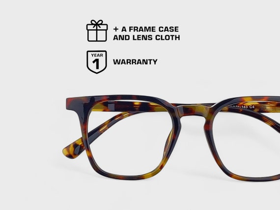 Rectangular Unisex Glasses Frame | Tortoise, Crystal Clear, Black Onyx or Pure Gaphite | Top Quality | Flex Hinges | Case & Cloth