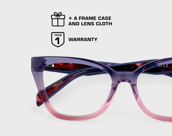 Cat Eye Eyewear | Stunning Crystal Pink Lilac Frame | Prescription / Non Prescription | Absolute Chic | Italian Acetate