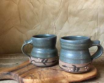 Pottery Mugs in Pewter Blue