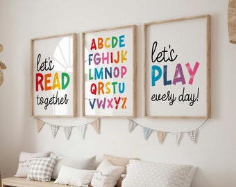 Conjunto de láminas para la sala de juegos: póster del abecedario, "A leer, a jugar" (sin marco)
