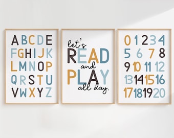 Juego de láminas educativas para niños: ABC, números y decoración para sala de juegos