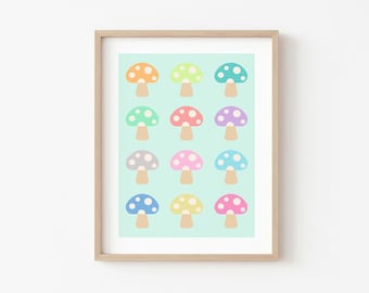 Lámina de setas en tonos pastel - Decoración de pared para habitación infantil con temática de bosque