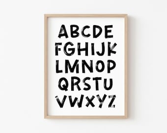 Póster del alfabeto en blanco y negro: decoración infantil (sin marco)