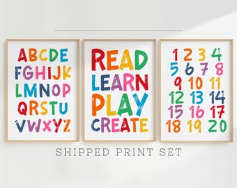 Láminas de juegos ABC 123: Arte colorido para la pared de la habitación de los niños