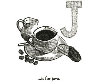 J is for Java - letterpress print