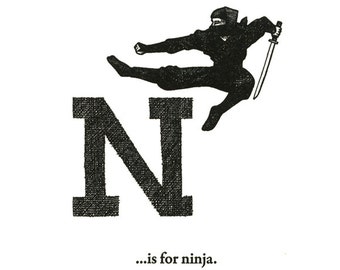 N is for Ninja - letterpress print