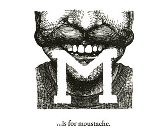 M is for Moustache - original letterpress print