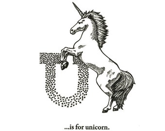 U is for Unicorn - letterpress print