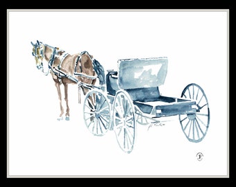 Horse and Carriage Double Matted Decorative 16 x 20 Print