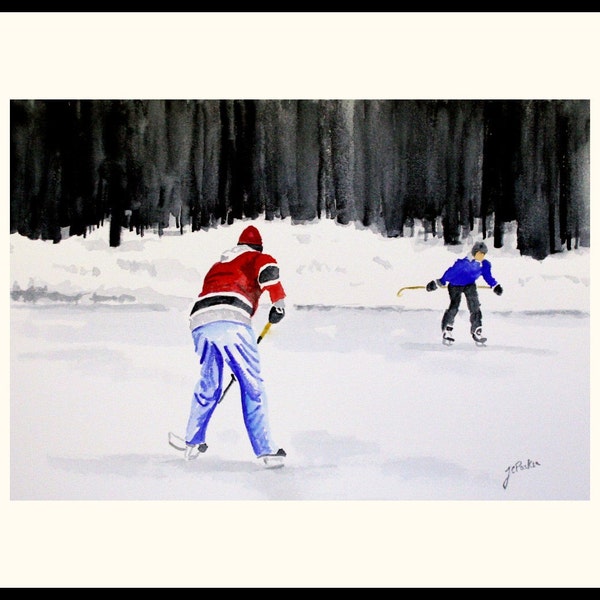 Pond Hockey Artist Signed 8x10 Double Matted Decortative Print