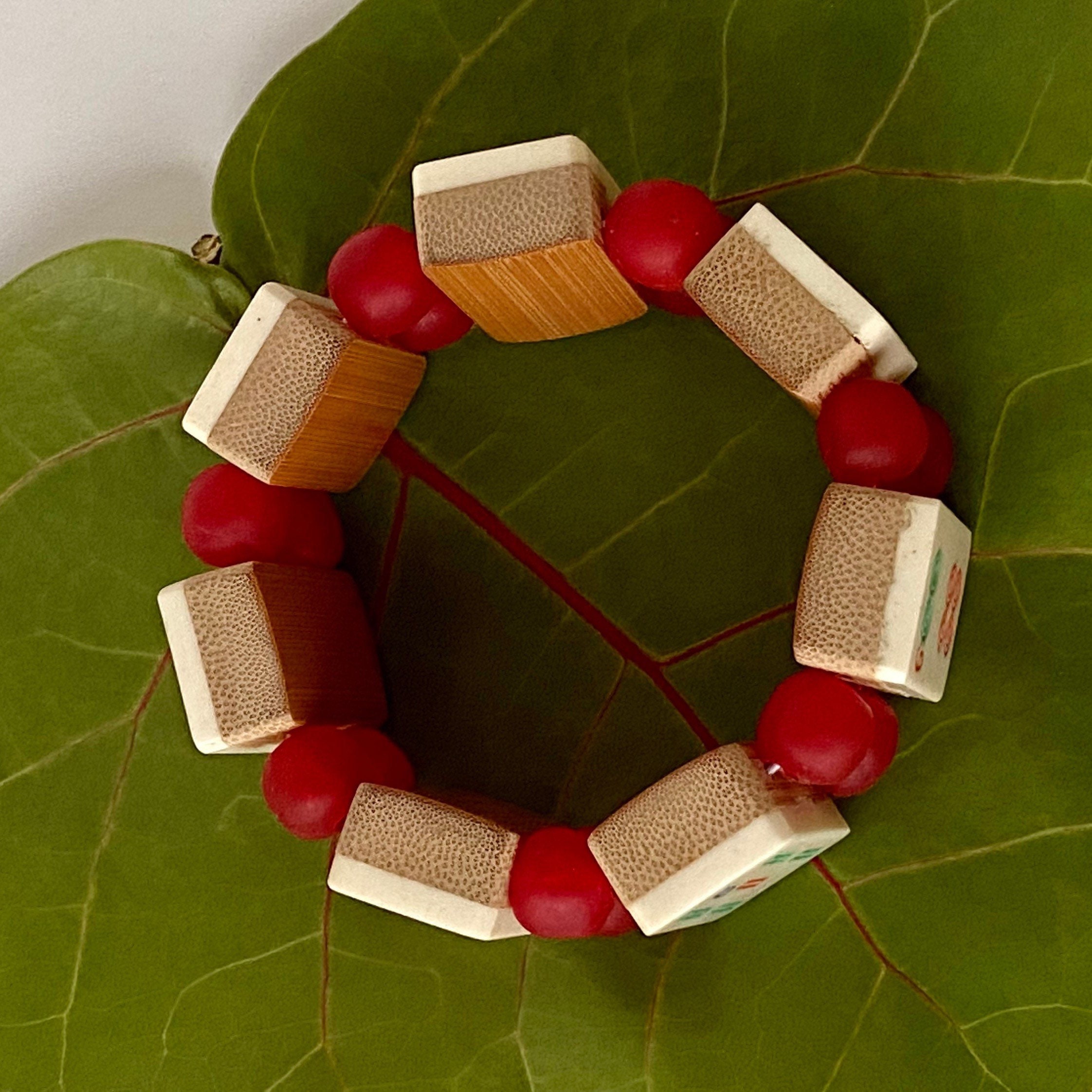Antique Inspired Wooden Mah Jongg Tile Stretch Bracelet - Where the Winds  Blow